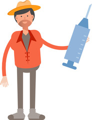 Farmer Character Holding Medical Syringe Illustration
