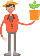 Farmer Character Holding Plant Pot
