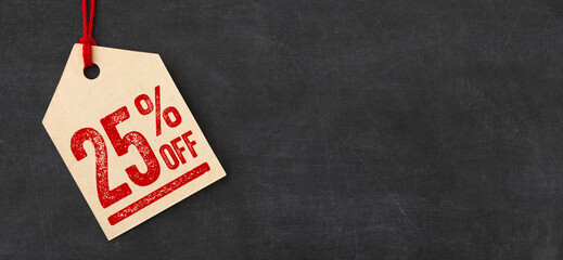 Tag on a blackboard - 25 percent off