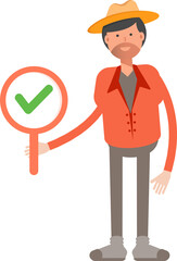 Farmer Character Showing Check Mark
