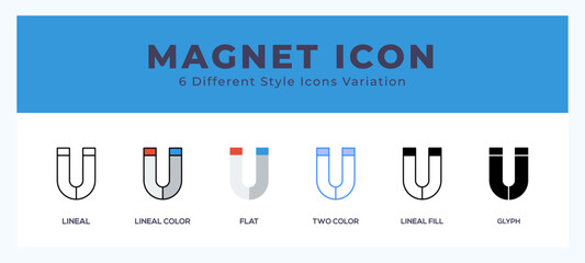 Magnet icon symbol set. outline. glyph black. flat color and filled line color. - obrazy, fototapety, plakaty