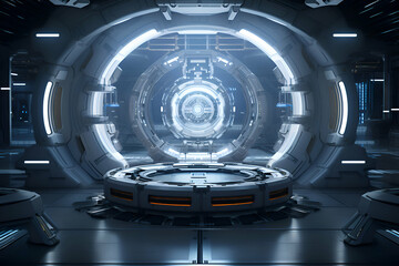 3D rendering of a futuristic space station. Futuristic spaceship interior