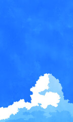 入道雲と青い空。夏に適したイラスト背景素材。