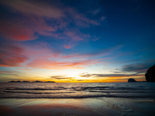 Landscape horizon viewpoint panorama summer sea beach nobody wind wave cool holiday calm sunset sky evening day time look calm nature tropical beautiful ocean water travel Koh Muk Trang Thailand
