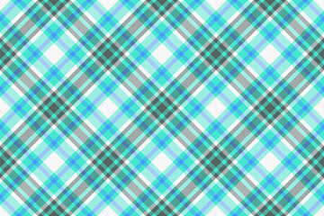 Commercial fabric vector seamless, hobby textile texture plaid. Sample pattern background tartan check in teal and white colors.