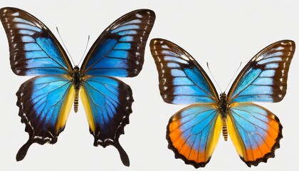 very beautiful blue yellow orange butterfly in flight isolated on a transparent background