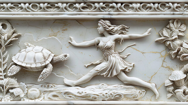 The goddess Themis running with turtle