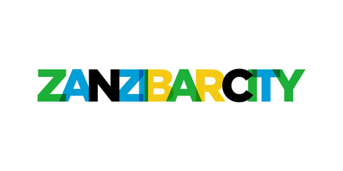 Zanzibar in the Tanzania emblem. The design features a geometric style, vector illustration with bold typography in a modern font. The graphic slogan lettering.