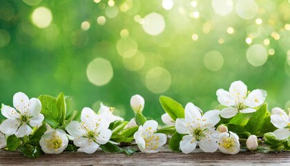 spring background abstract banner green blurred bokeh lights panorama header