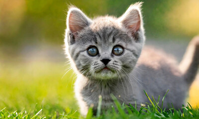 Obraz premium cute kitten on the grass. Selective focus.