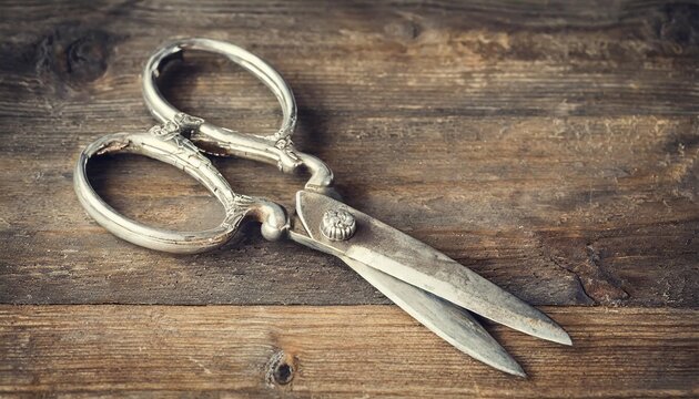 retro styled image of ancient silver open scissors