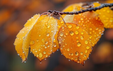 Close Up View of Birch Leaves Changing to Autumnal Hues