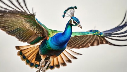 peacock in flight isolated on white background generated illustration