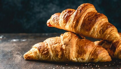 fresh croissant on dark mood background and copy space for your product