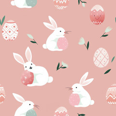 Seamless tilable  2d pattern with Easter bunnies, and Easter eggs