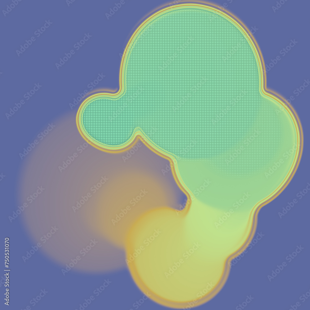 Poster 3d rendering illustration with an abstract design. organic figures in yellow-green color gradient on