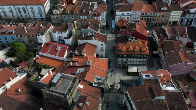 Aerial shot of the beautiful, medieval town of Braga, Portugal. 