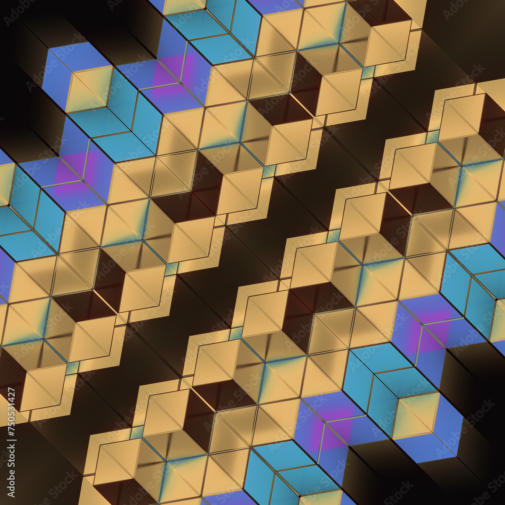 Aufkleber Trendy colorful background with mosaic pattern of different geometric shapes. 3d rendering digital illustration