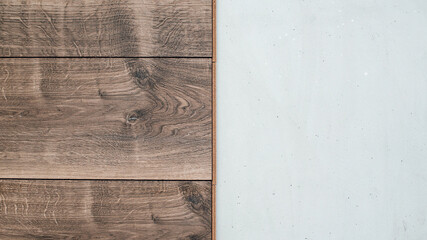 Laminate background with copy space. Wood texture for flooring and interior design. Production of wooden floors.