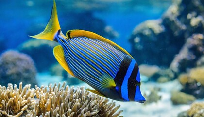Naklejka na ściany i meble blue striped fish underwater world