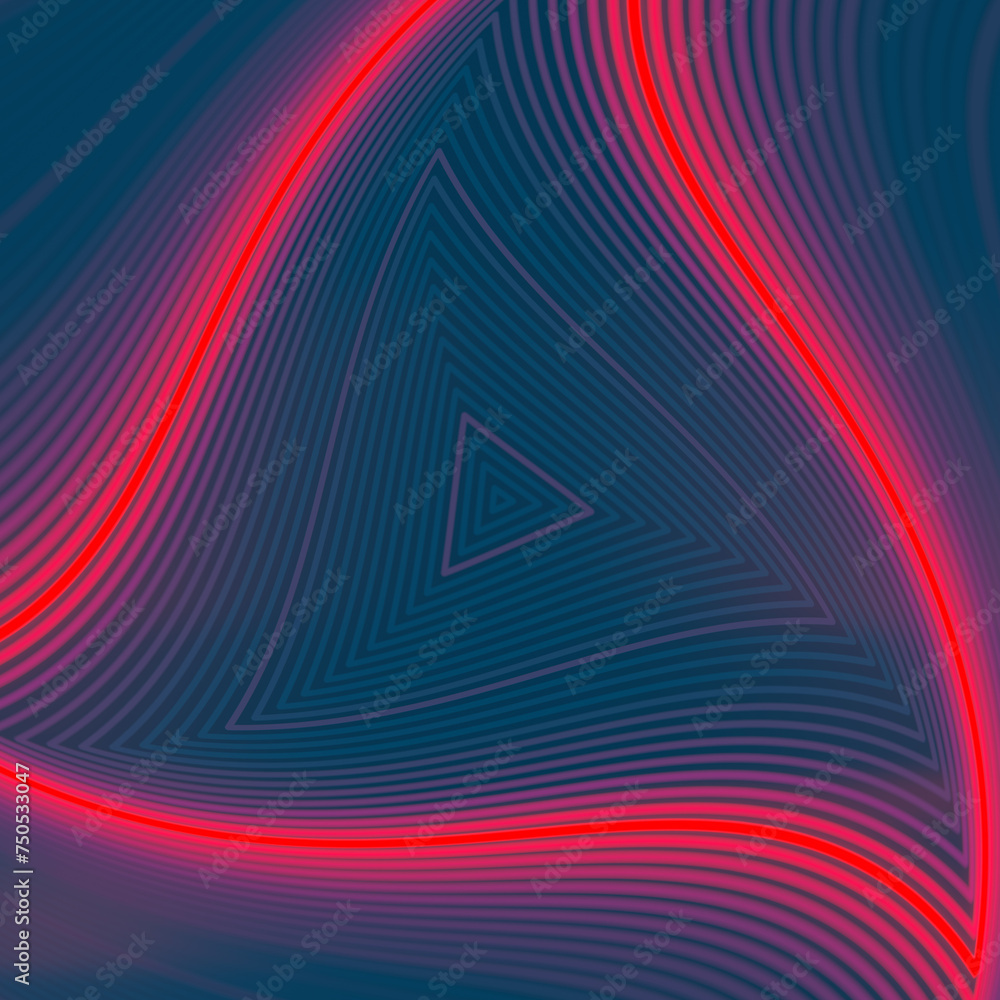 Aufkleber bright red neon stripes of light in the form of triangles on a dark blue background. 3d rendering il