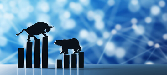 Bull and Bear stock market 3D render - 750533257