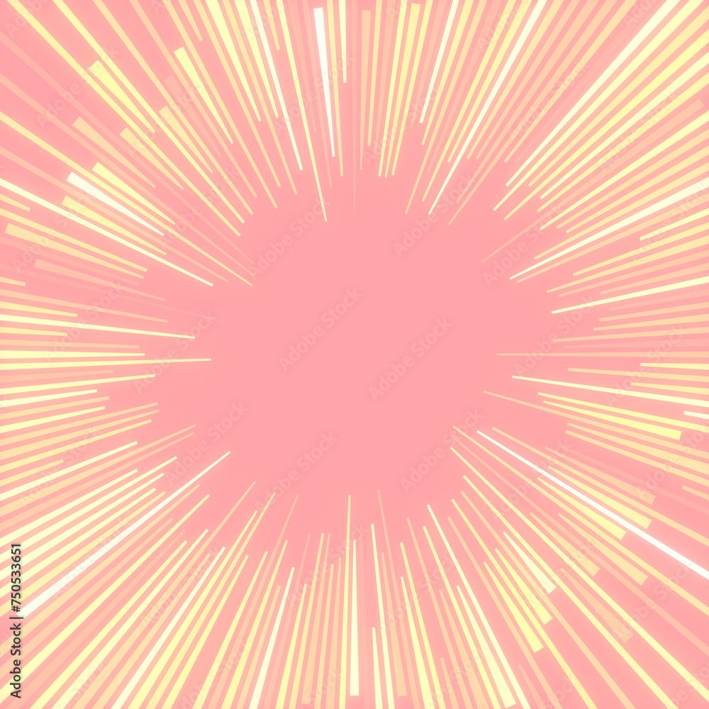 Fototapete Bright, colorful pattern of lines in the shape of a sun with rays on a pink background. 3d rendering illustration