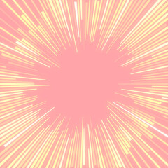 Bright, colorful pattern of lines in the shape of a sun with rays on a pink background. 3d rendering illustration