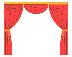 Red theater curtains vector isolated. Theatrical elegant drapery. Design element for web banner backdrop.