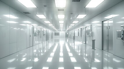 Interior of a cleanroom with bright light. Generative AI.