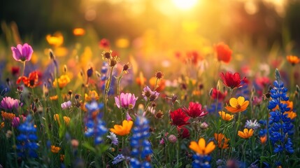 Fototapeta premium spring summer background with bright beautiful flowers
