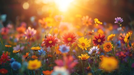 spring summer background with bright beautiful flowers - Powered by Adobe