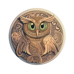 a coin illustration depicting an owl
