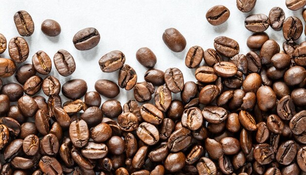 roasted coffee beans on white top view