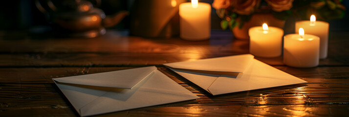 Focus shot of note paper on cozy blurred background nighttime
