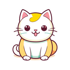 a cute mascot cat logo, simple, vector art, flat design, white background