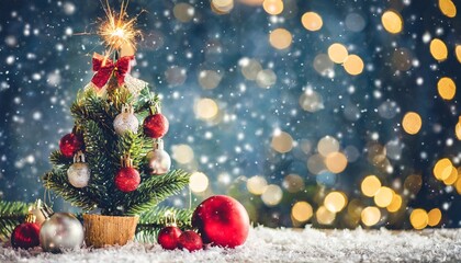 Obraz na płótnie Canvas christmas tree with decorations and glitter winter holiday background