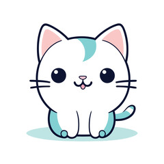 a cute mascot cat logo, simple, vector art, flat design, white background