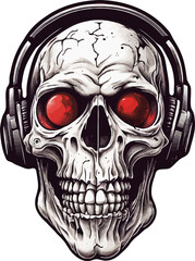 Red eyes skull with headphone vector illustration for t-shirt, stickers and others.