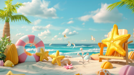 Tropical Beach Fun with Toys and Seashells
