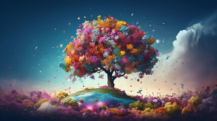 Fototapeta na wymiar Colorful flowers or trees on planet Earth