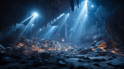 The cave sparkles with beautiful lights, creating a magical scene, wonderful place - obrazy, fototapety, plakaty