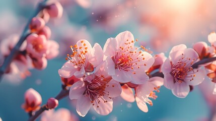 Spring design of blossoming fruit trees with beautiful branches of flowers. spring summer background with bright beautiful flowers