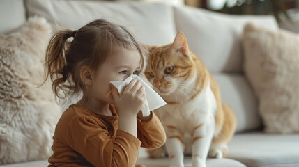 The child is allergic to a cat.