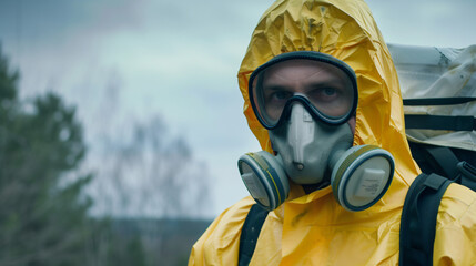 A man in a chemical protection suit