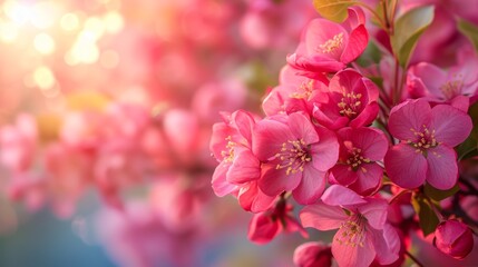 Obraz premium Spring design of blossoming fruit trees with beautiful branches of flowers. spring summer background with bright beautiful flowers