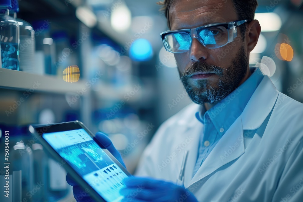 Aufkleber medical researcher analyzing data on a digital tablet, symbolizing the role of technology in medical