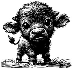 Baby African Buffalo Linocut