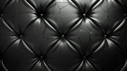 A symmetrical background composed entirely of equally-sized rhombuses, designed to resemble black leather upholstery in a diamond pattern. Generative AI.