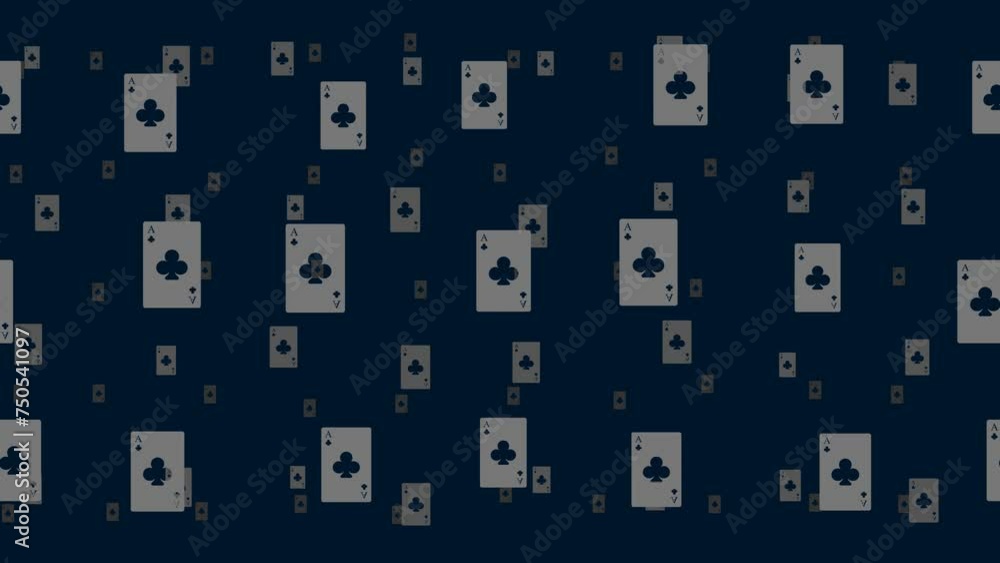 Poster ace of clubs cards float horizontally from left to right. parallax fly effect. floating symbols are 